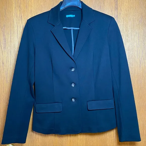 J. McLaughlin Wm. Sz 8 Knit Classic Black Blazer Unlined 3 Button Single Breast