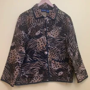 Jane Ashley Mixed Animal Print Woven Tapestry Button Unlined Blazer Coat L