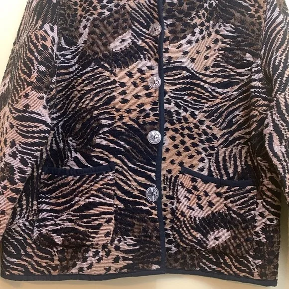 Jane Ashley Mixed Animal Print Woven Tapestry Button Unlined Blazer Coat L