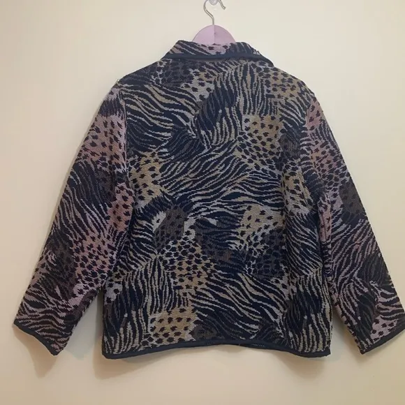 Jane Ashley Mixed Animal Print Woven Tapestry Button Unlined Blazer Coat L