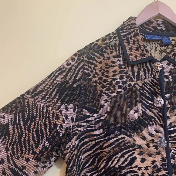 Jane Ashley Mixed Animal Print Woven Tapestry Button Unlined Blazer Coat L