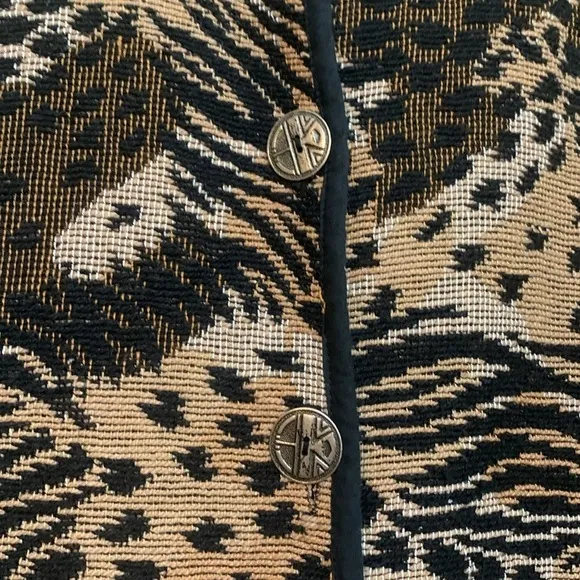 Jane Ashley Mixed Animal Print Woven Tapestry Button Unlined Blazer Coat L
