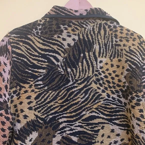 Jane Ashley Mixed Animal Print Woven Tapestry Button Unlined Blazer Coat L
