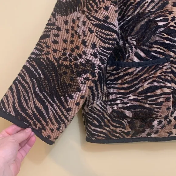 Jane Ashley Mixed Animal Print Woven Tapestry Button Unlined Blazer Coat L