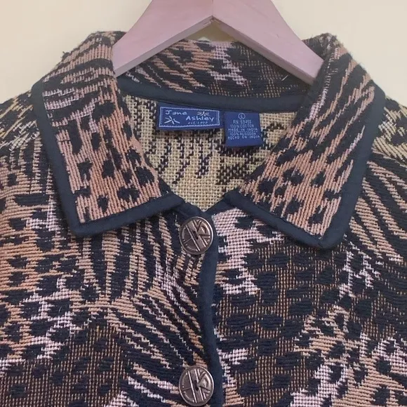 Jane Ashley Mixed Animal Print Woven Tapestry Button Unlined Blazer Coat L