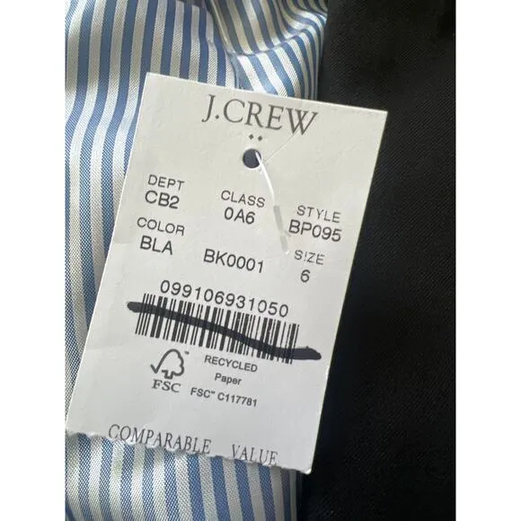 J.Crew Factory Cotton-Blend Two-Button Blazer – Black – Size 6 – NWT