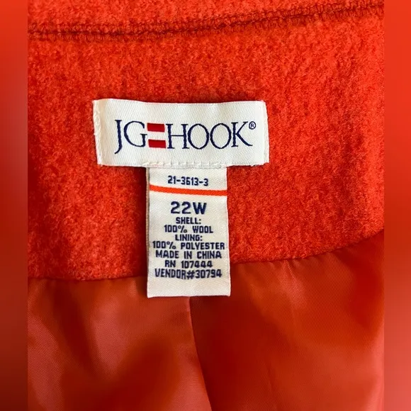 J.G. HOOK VINTAGE ORANGE WOOL JACKET BLAZER COAT 22W