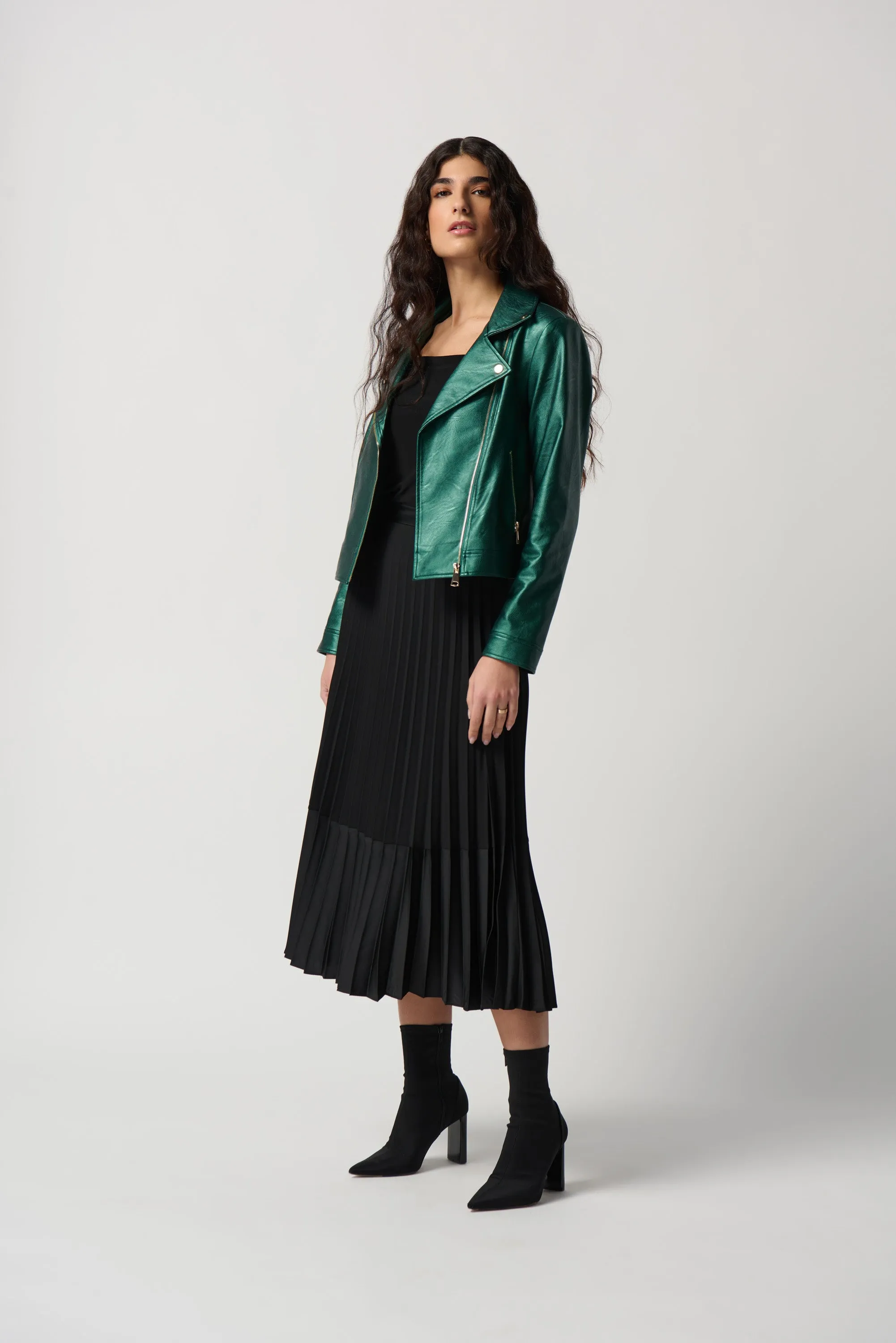 Joseph Ribkoff Georgette and Satin Pleated A-Line Skirt Jr234068