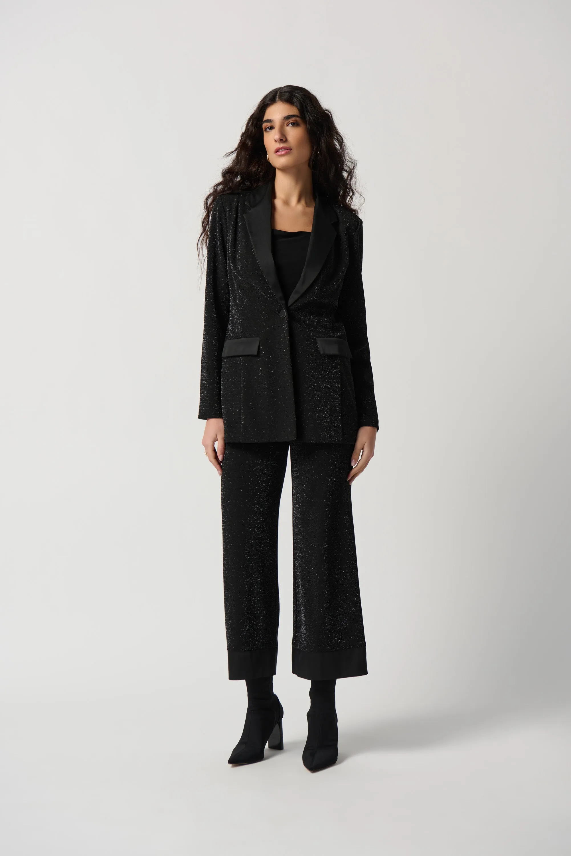 Joseph Ribkoff Metallic Knit Blazer With Satin Lapel Jr234275