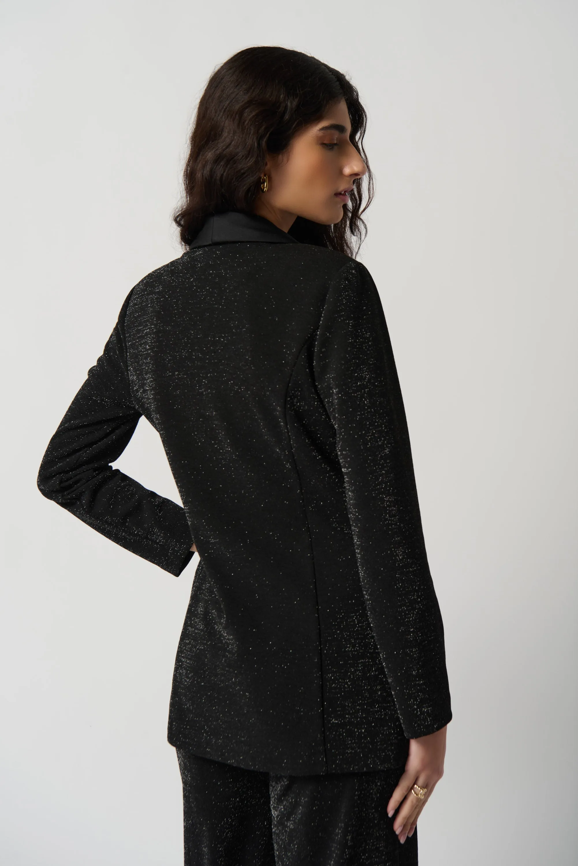 Joseph Ribkoff Metallic Knit Blazer With Satin Lapel Jr234275
