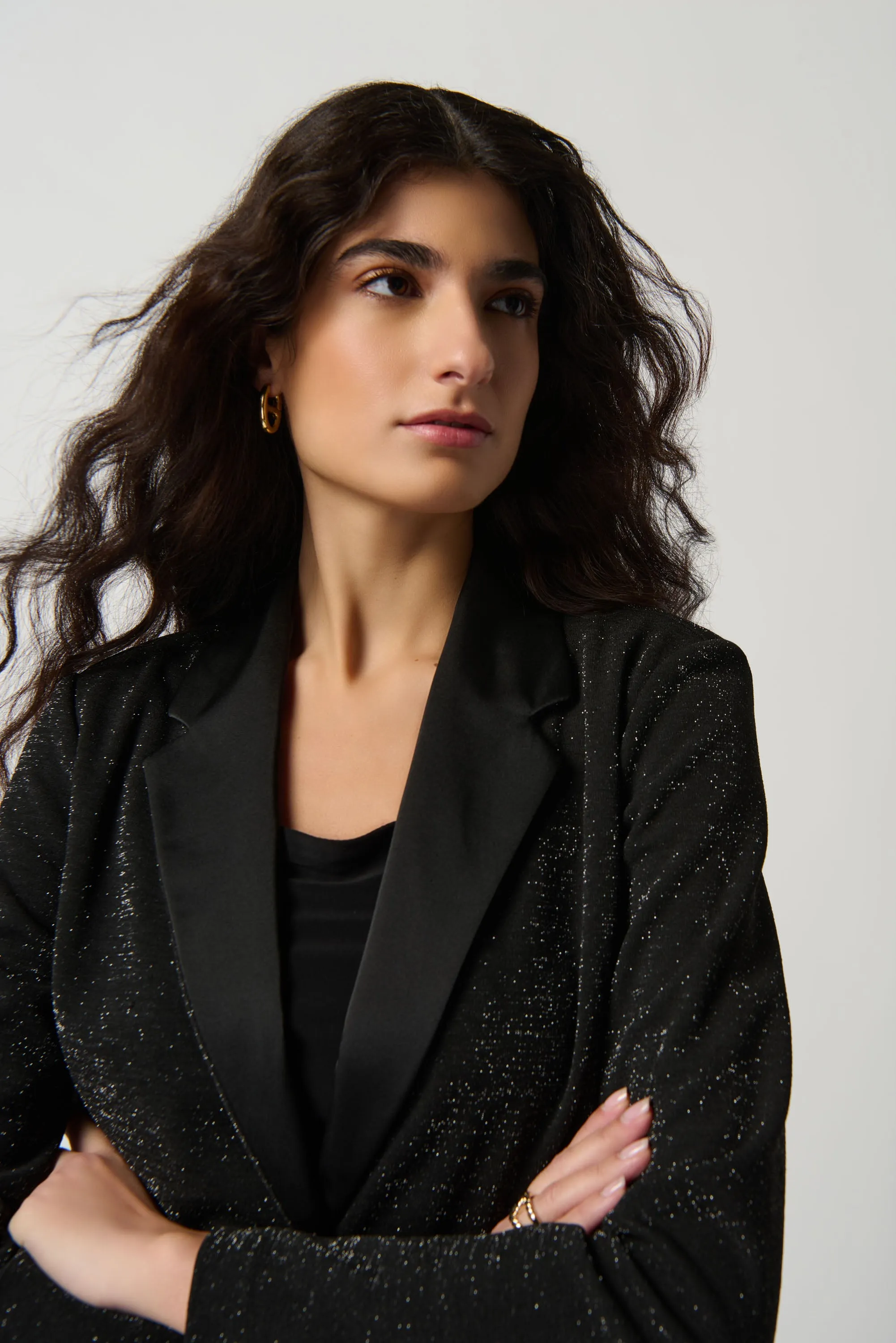 Joseph Ribkoff Metallic Knit Blazer With Satin Lapel Jr234275