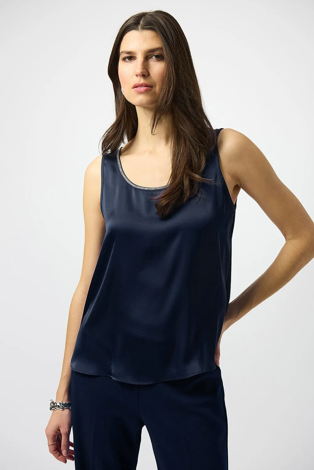 Joseph Ribkoff  Recycled Satin Top with Rhinestone Trim Jr253744