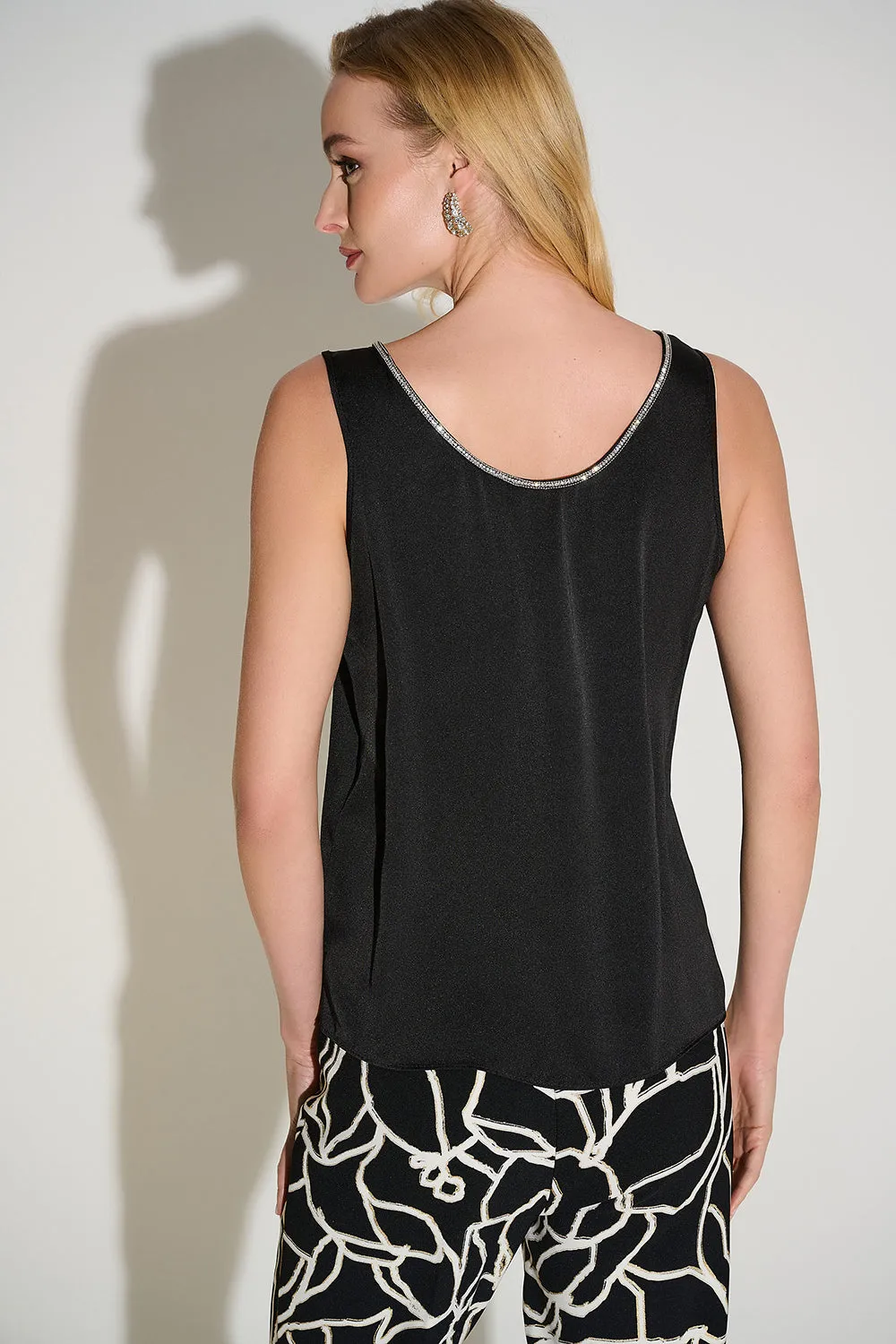 Joseph Ribkoff  Recycled Satin Top with Rhinestone Trim Jr253744