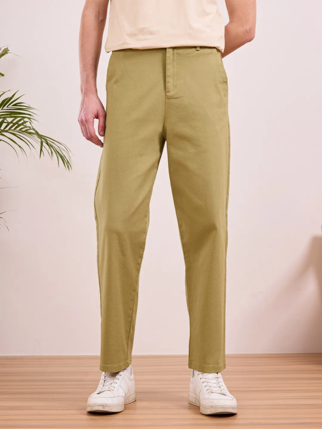 Khaki Green Relaxed Fit Pants