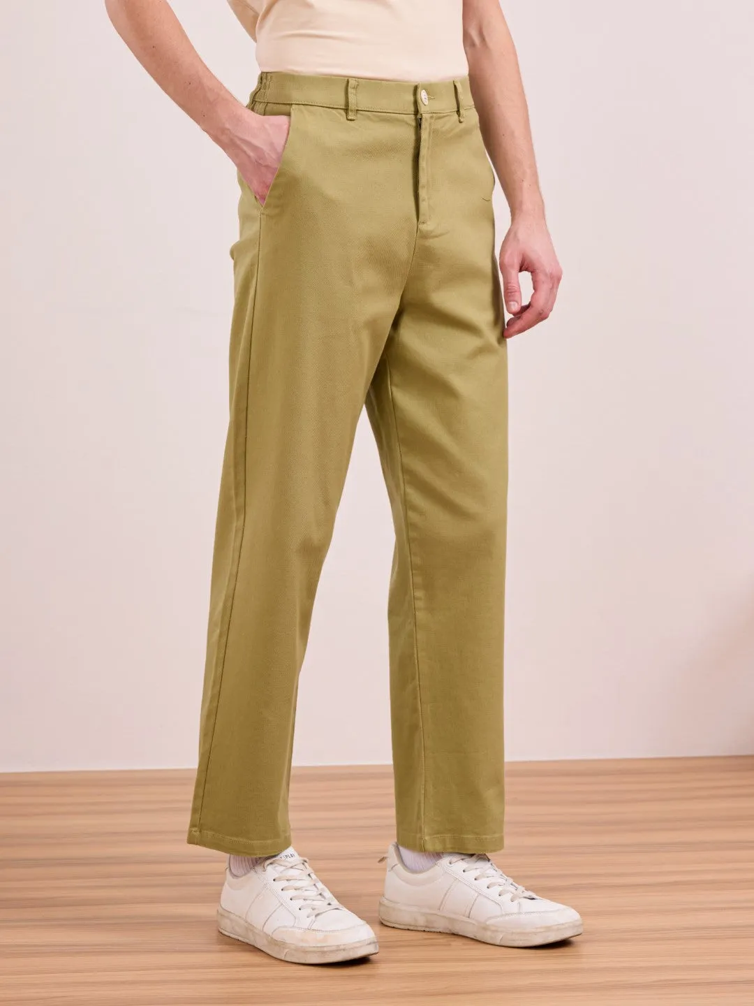 Khaki Green Relaxed Fit Pants