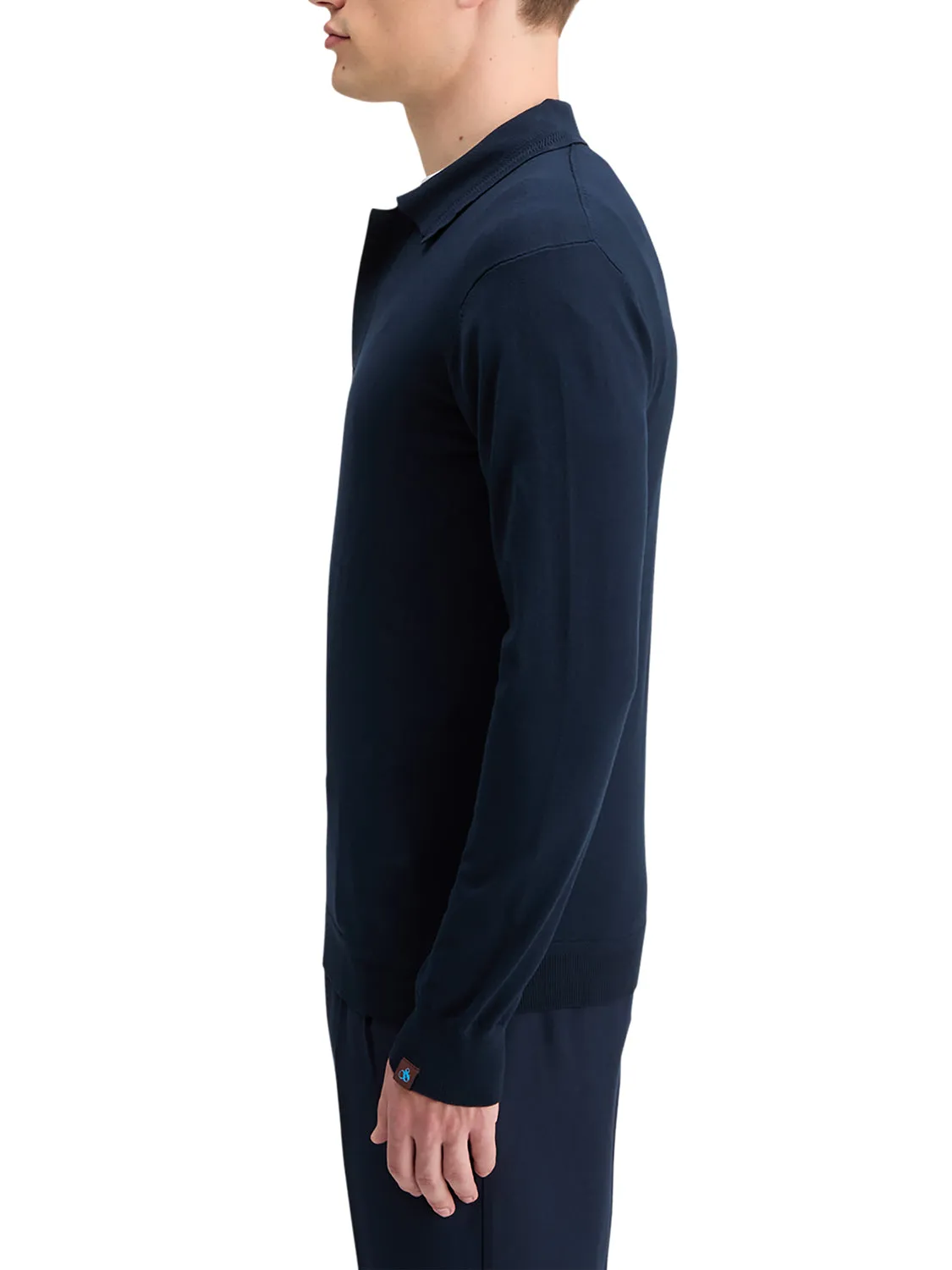 Knitted Long Sleeve Polo - Navy
