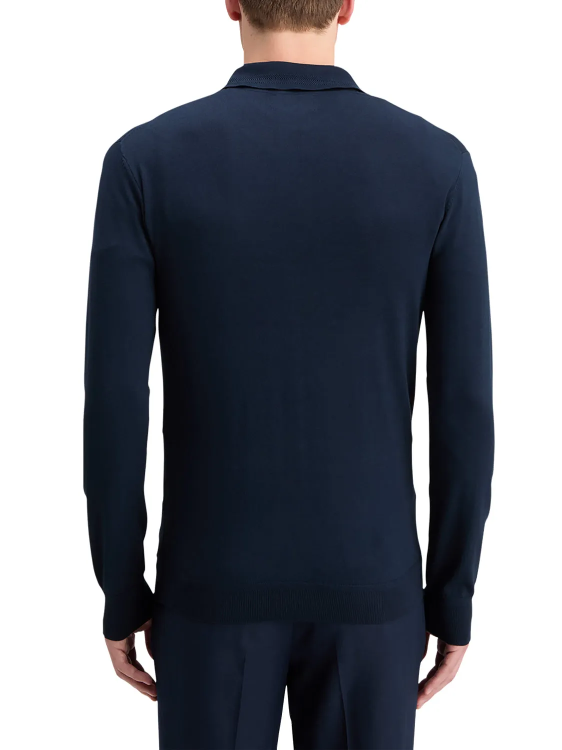 Knitted Long Sleeve Polo - Navy