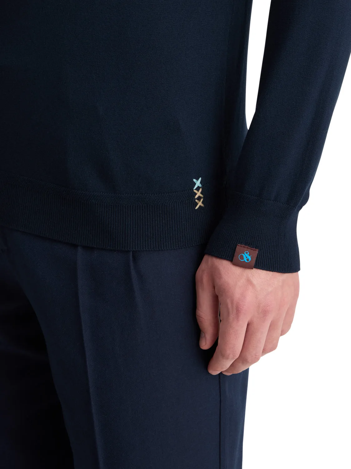 Knitted Long Sleeve Polo - Navy