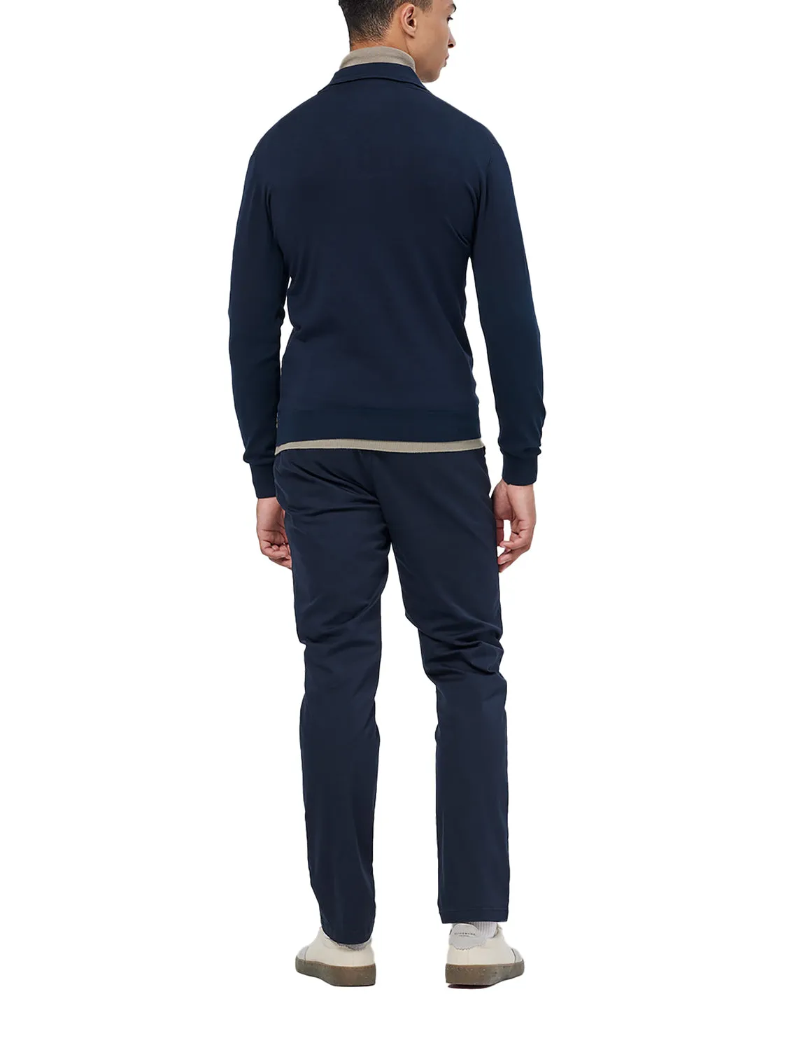 Knitted Long Sleeve Polo - Navy