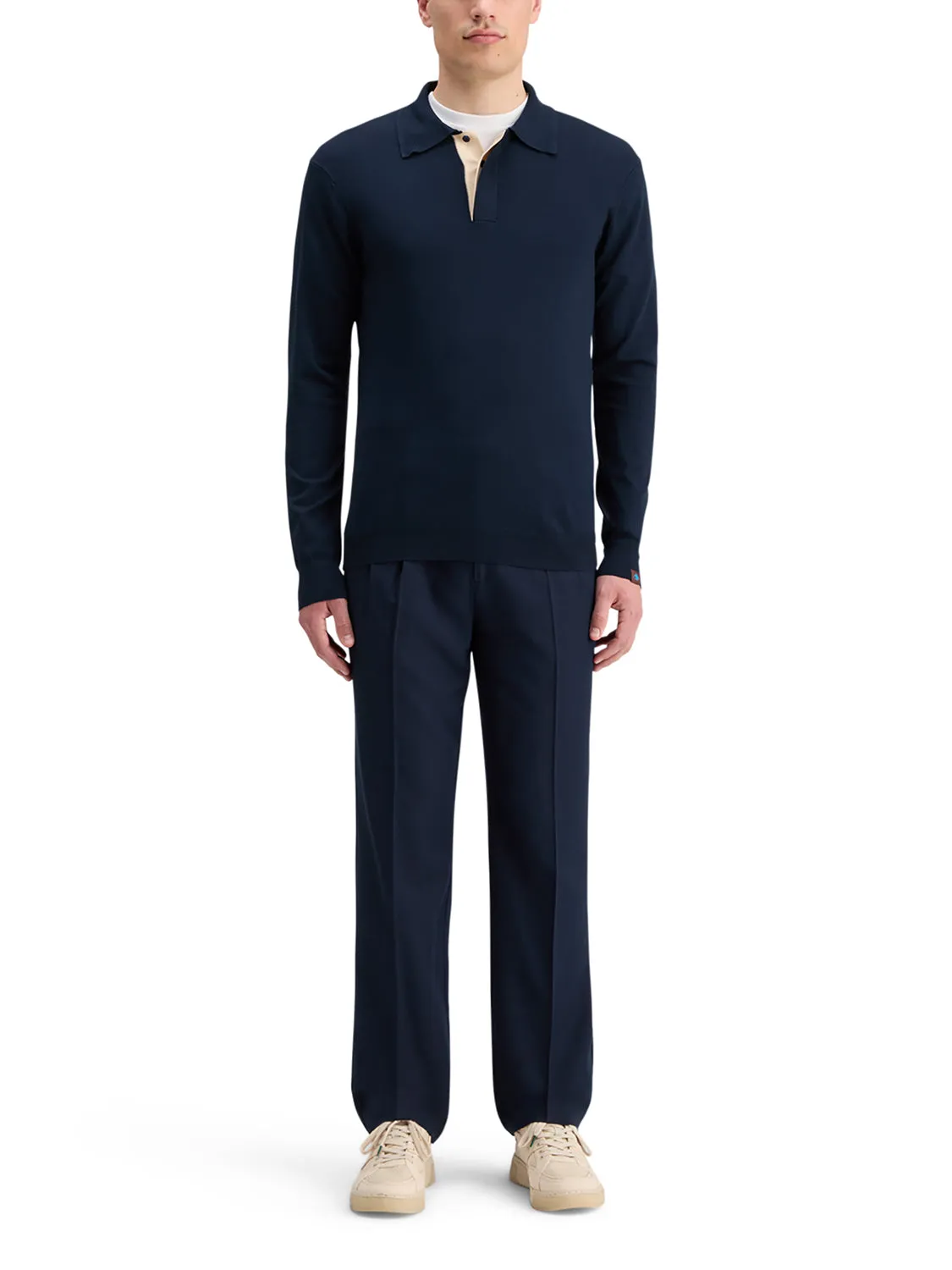 Knitted Long Sleeve Polo - Navy