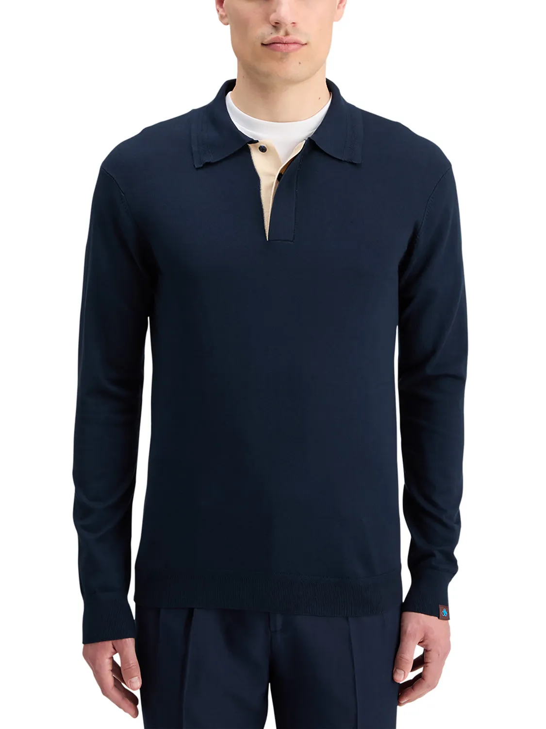 Knitted Long Sleeve Polo - Navy