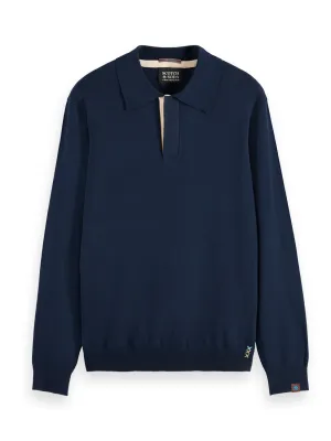 Knitted Long Sleeve Polo - Navy