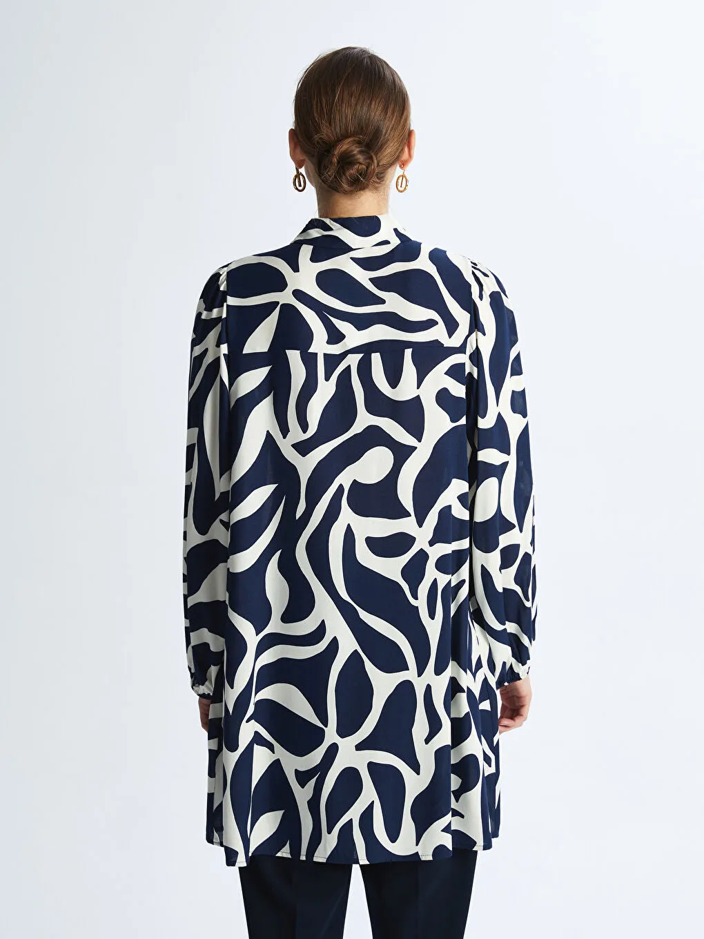 LCWAIKIKI Classic Navy Blue Patterned Women Shirt Tunic
