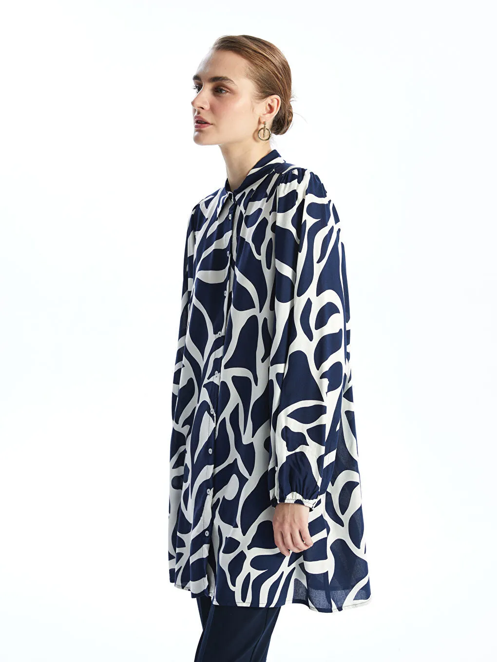 LCWAIKIKI Classic Navy Blue Patterned Women Shirt Tunic