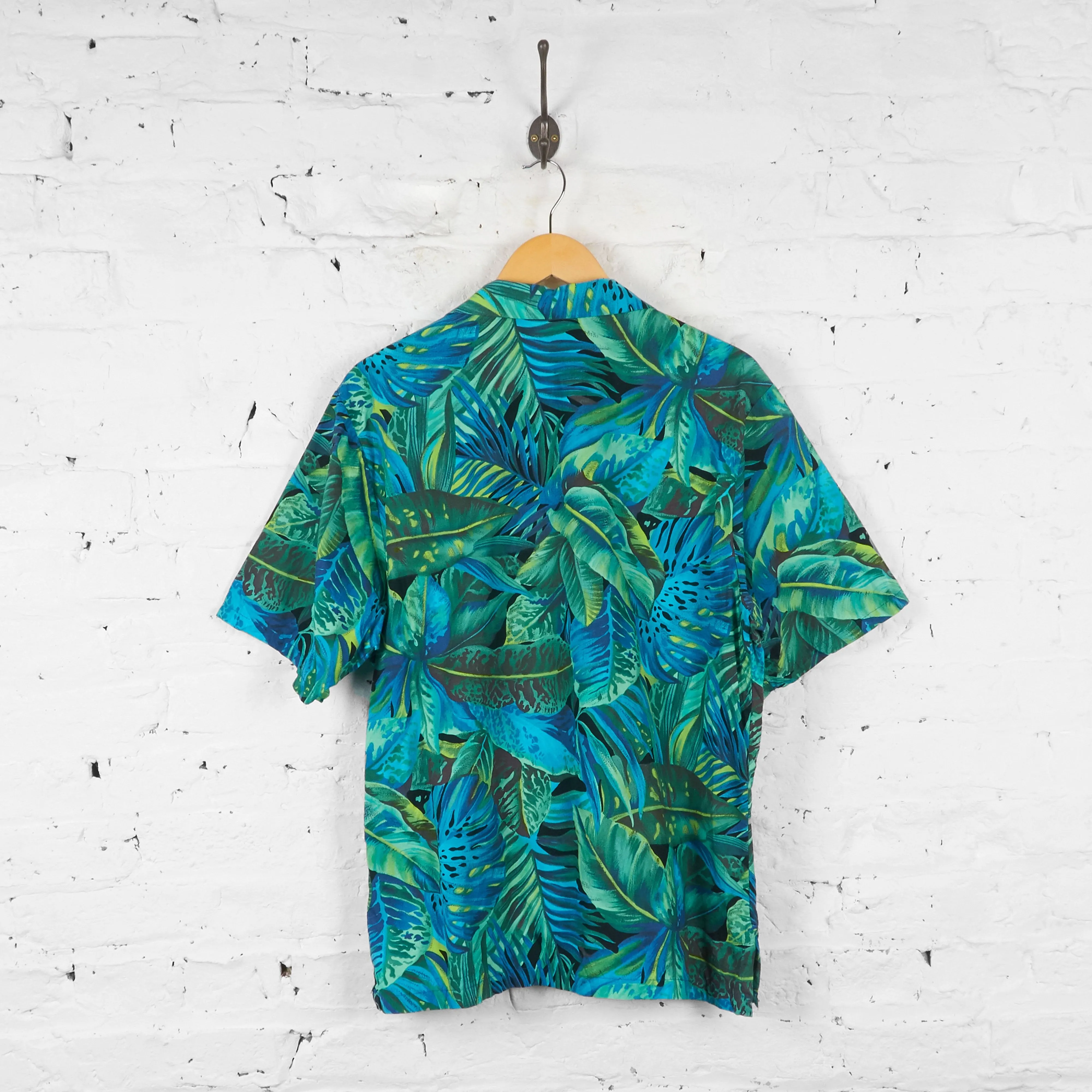 Leaves Pattern Hawaiian Shirt - Blue - XL