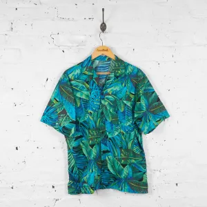 Leaves Pattern Hawaiian Shirt - Blue - XL
