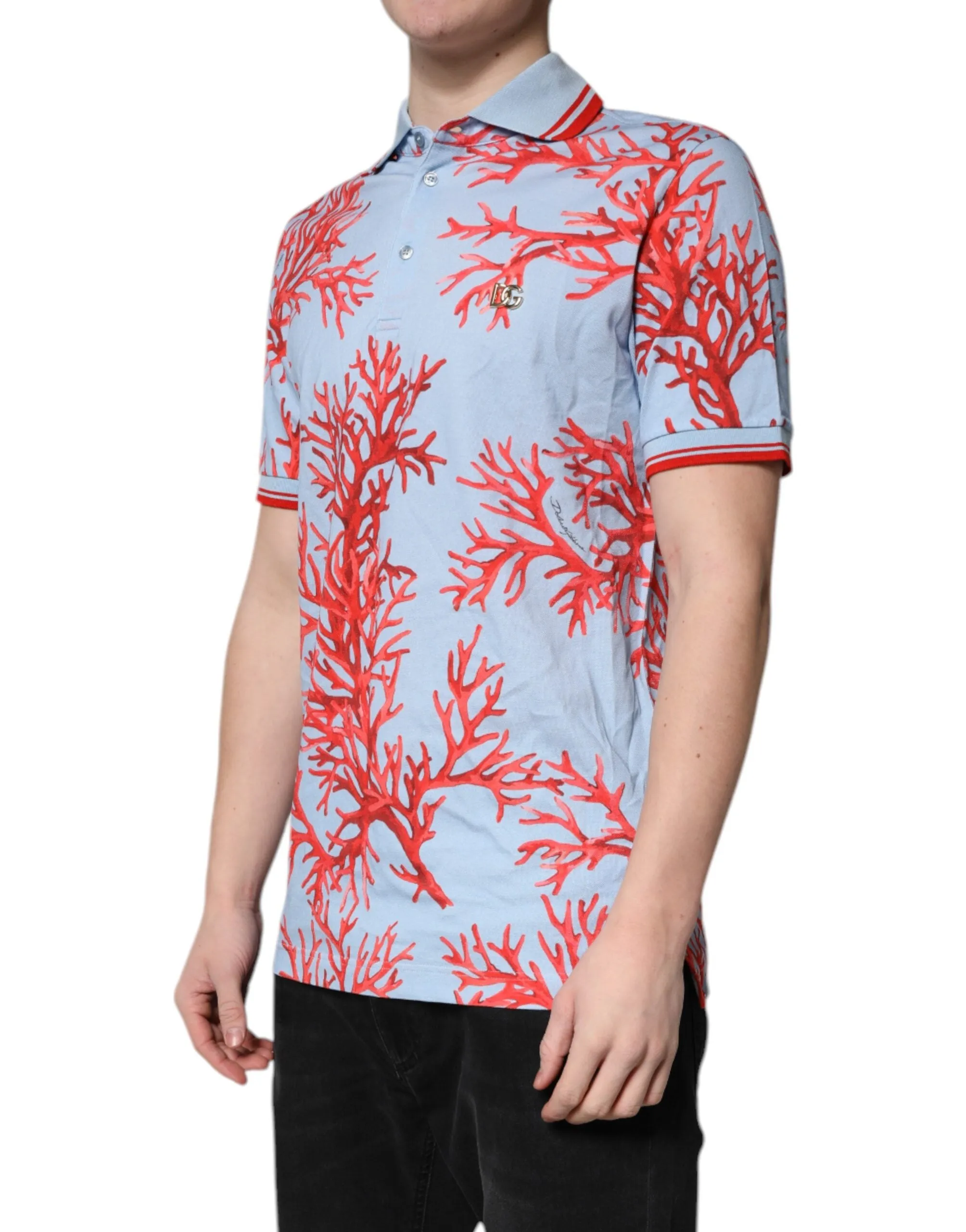 Light Blue Coral Cotton Polo Shirt T-shirt