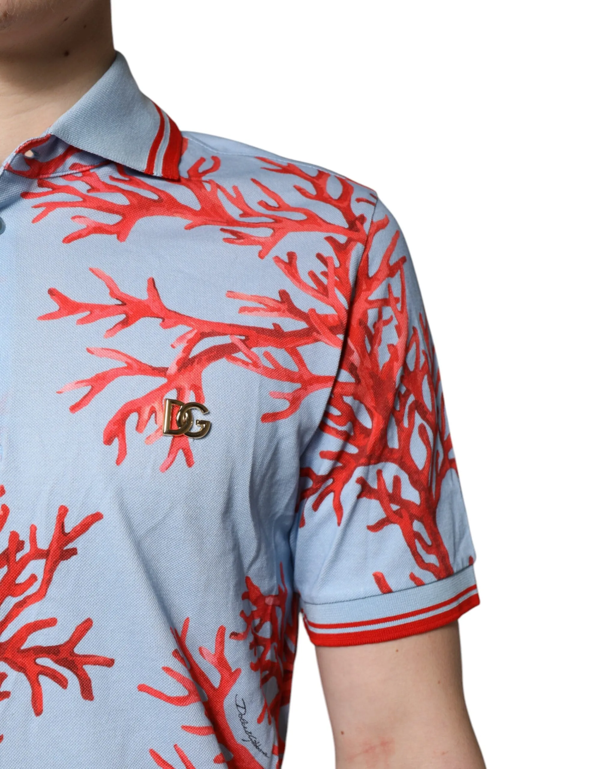Light Blue Coral Cotton Polo Shirt T-shirt