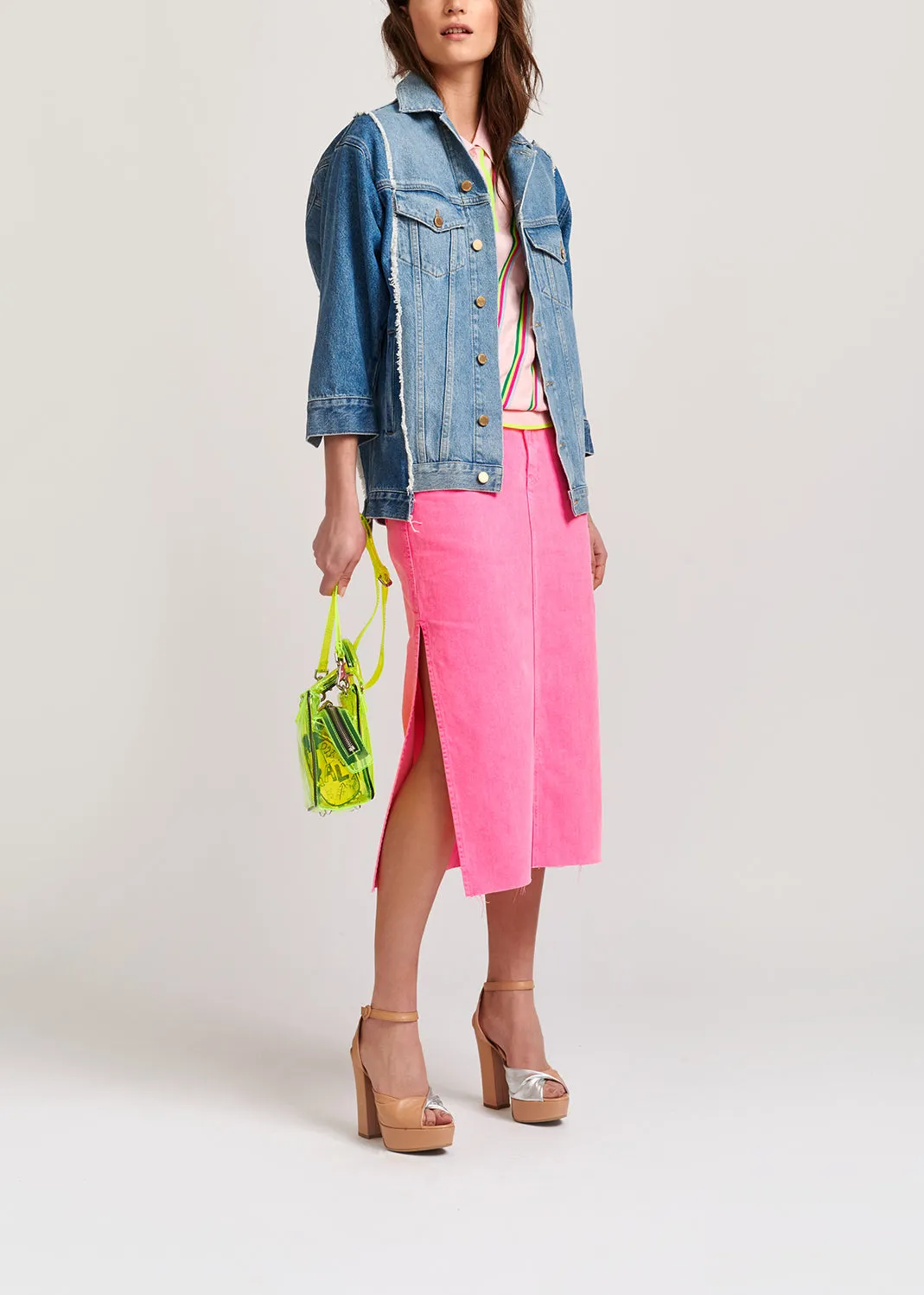Light pink polo shirt with neon stripes