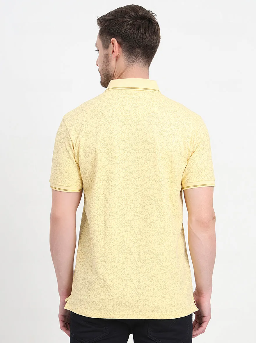 Light Yellow Printed Slim Fit Polo T-Shirt | JadeBlue