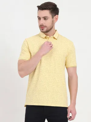 Light Yellow Printed Slim Fit Polo T-Shirt | JadeBlue