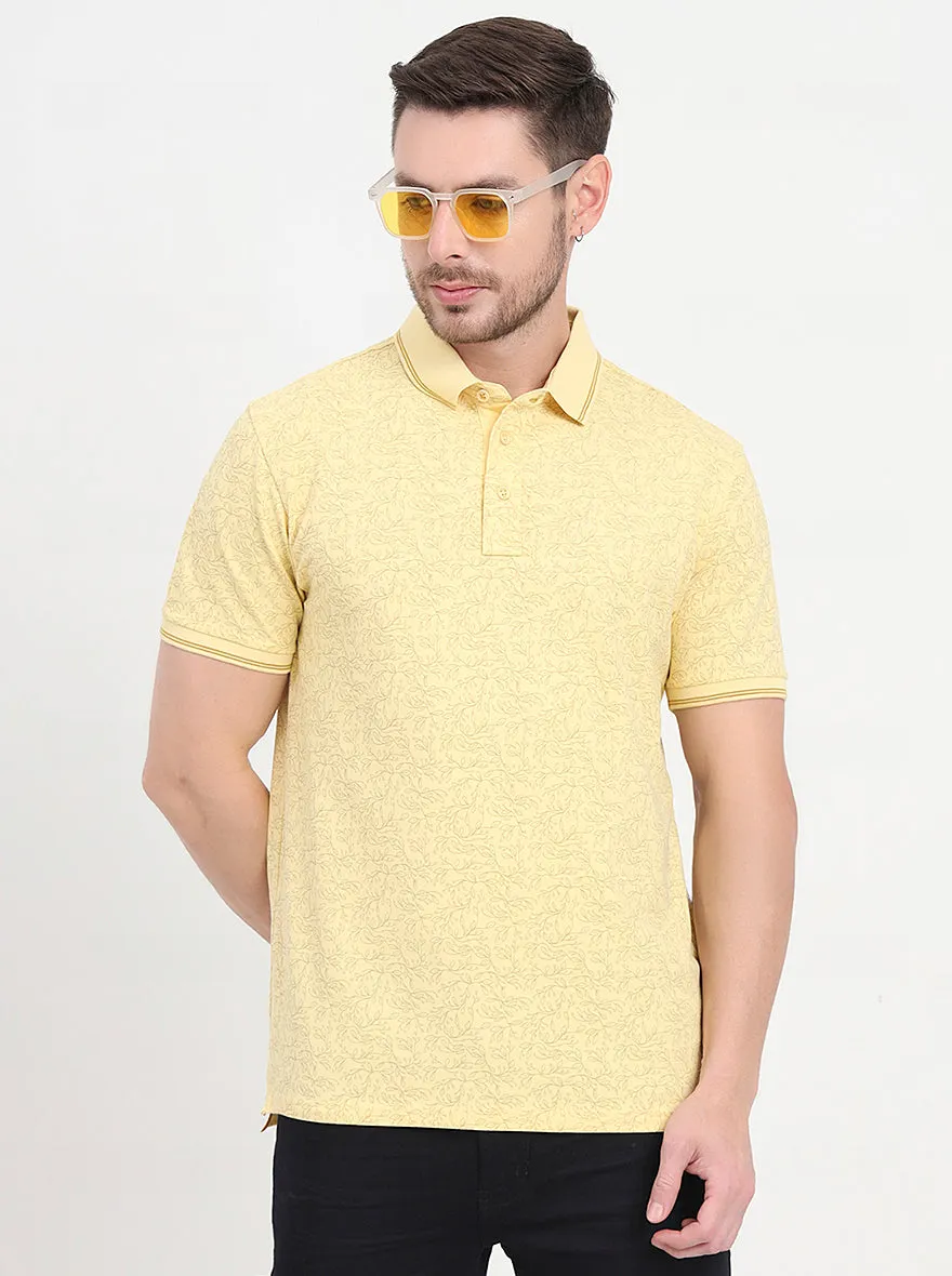 Light Yellow Printed Slim Fit Polo T-Shirt | JadeBlue