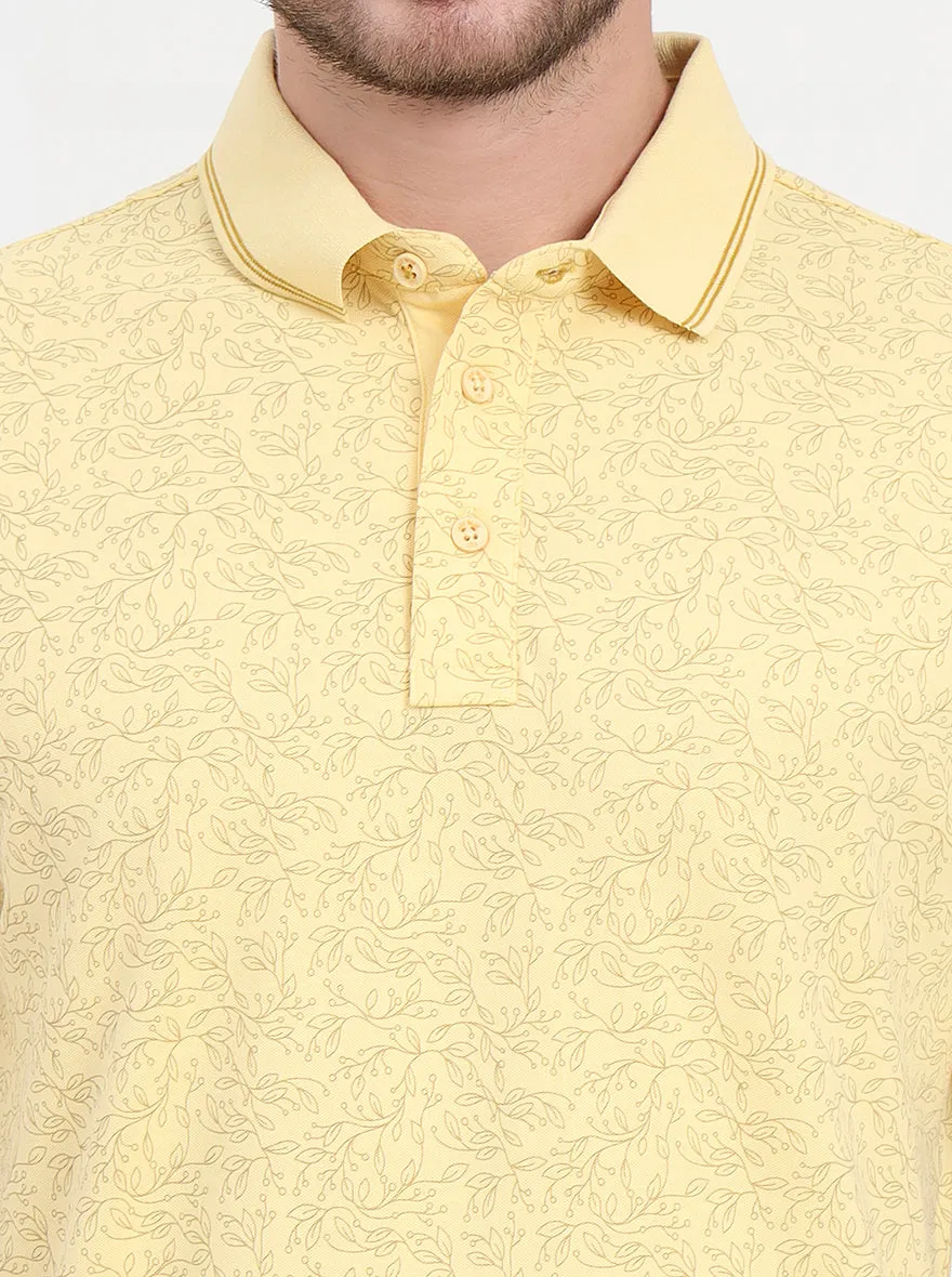 Light Yellow Printed Slim Fit Polo T-Shirt | JadeBlue
