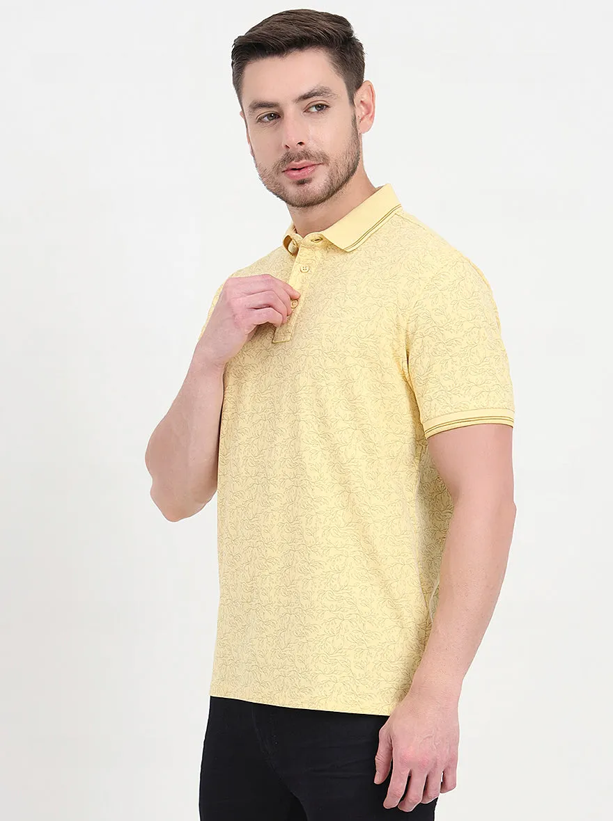 Light Yellow Printed Slim Fit Polo T-Shirt | JadeBlue