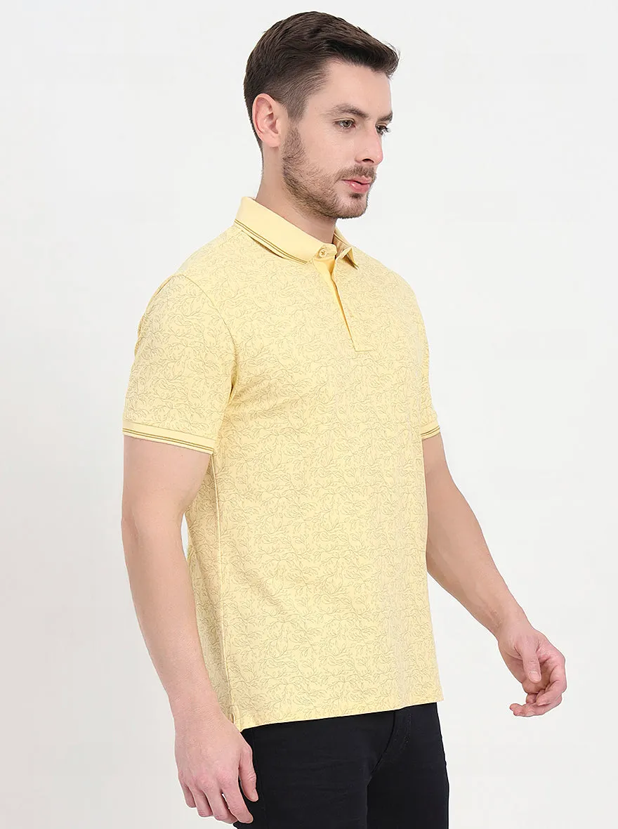 Light Yellow Printed Slim Fit Polo T-Shirt | JadeBlue