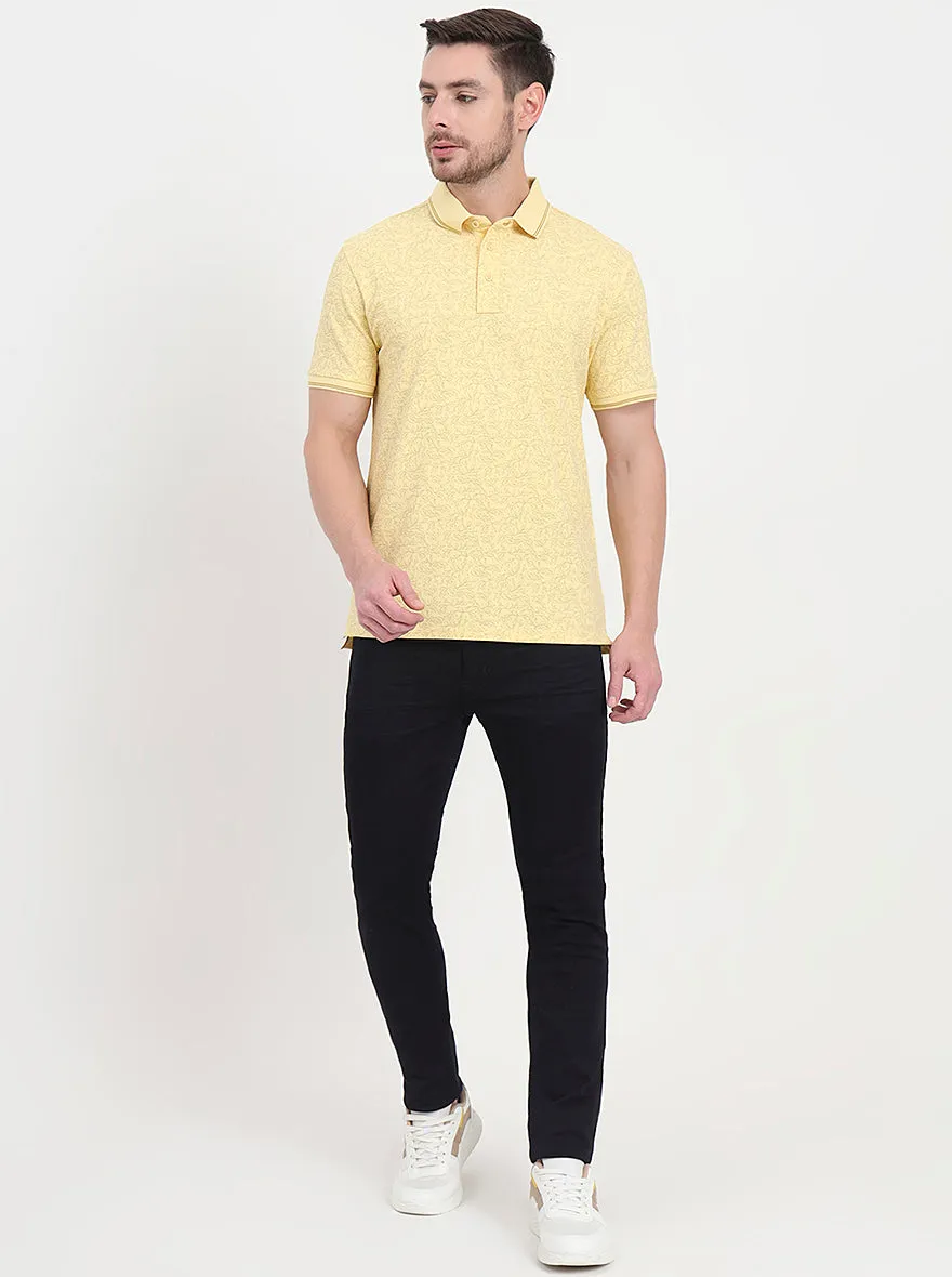 Light Yellow Printed Slim Fit Polo T-Shirt | JadeBlue