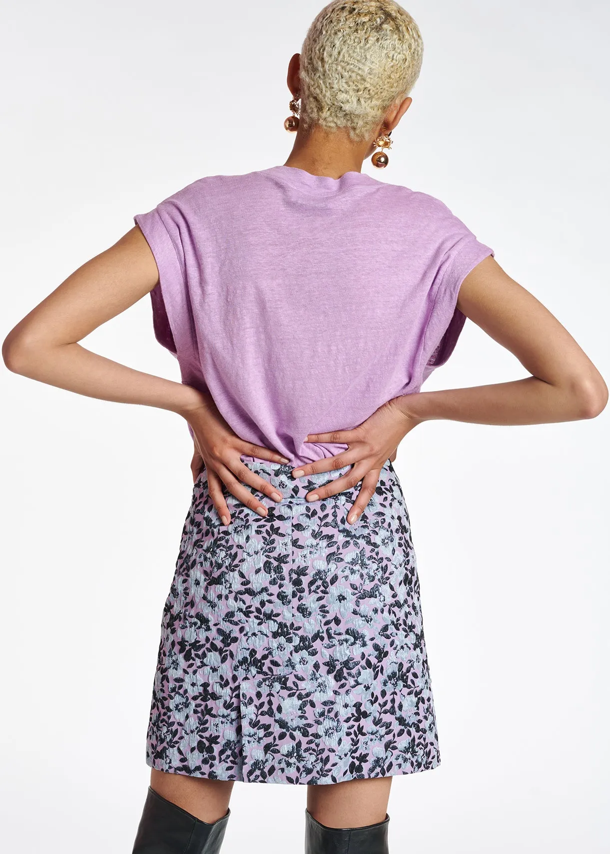 Lilac linen V-neck T-shirt