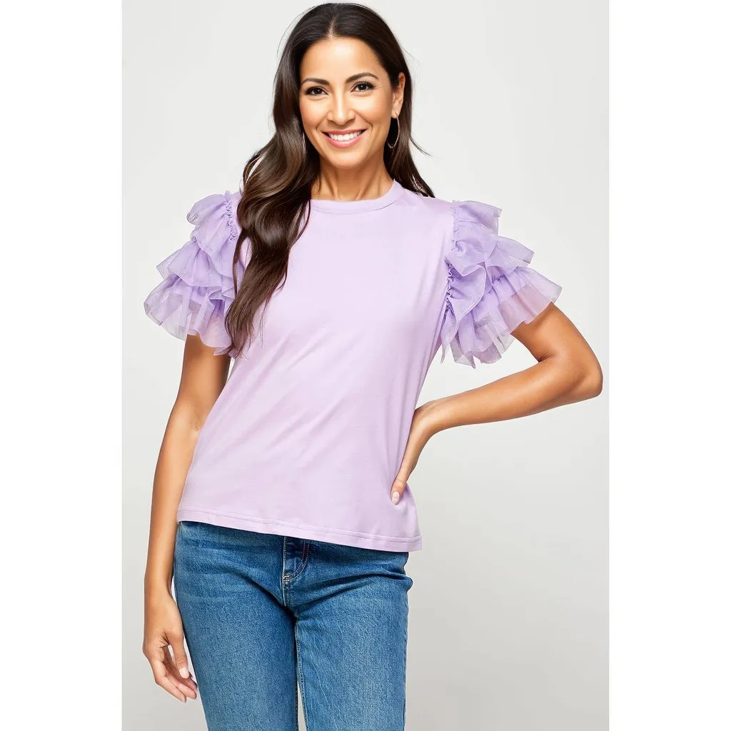 Lilac ruffle frill tulle tee top