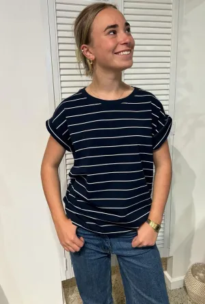 LITTLE LIES Rhodes Stripe Tee - Navy / White
