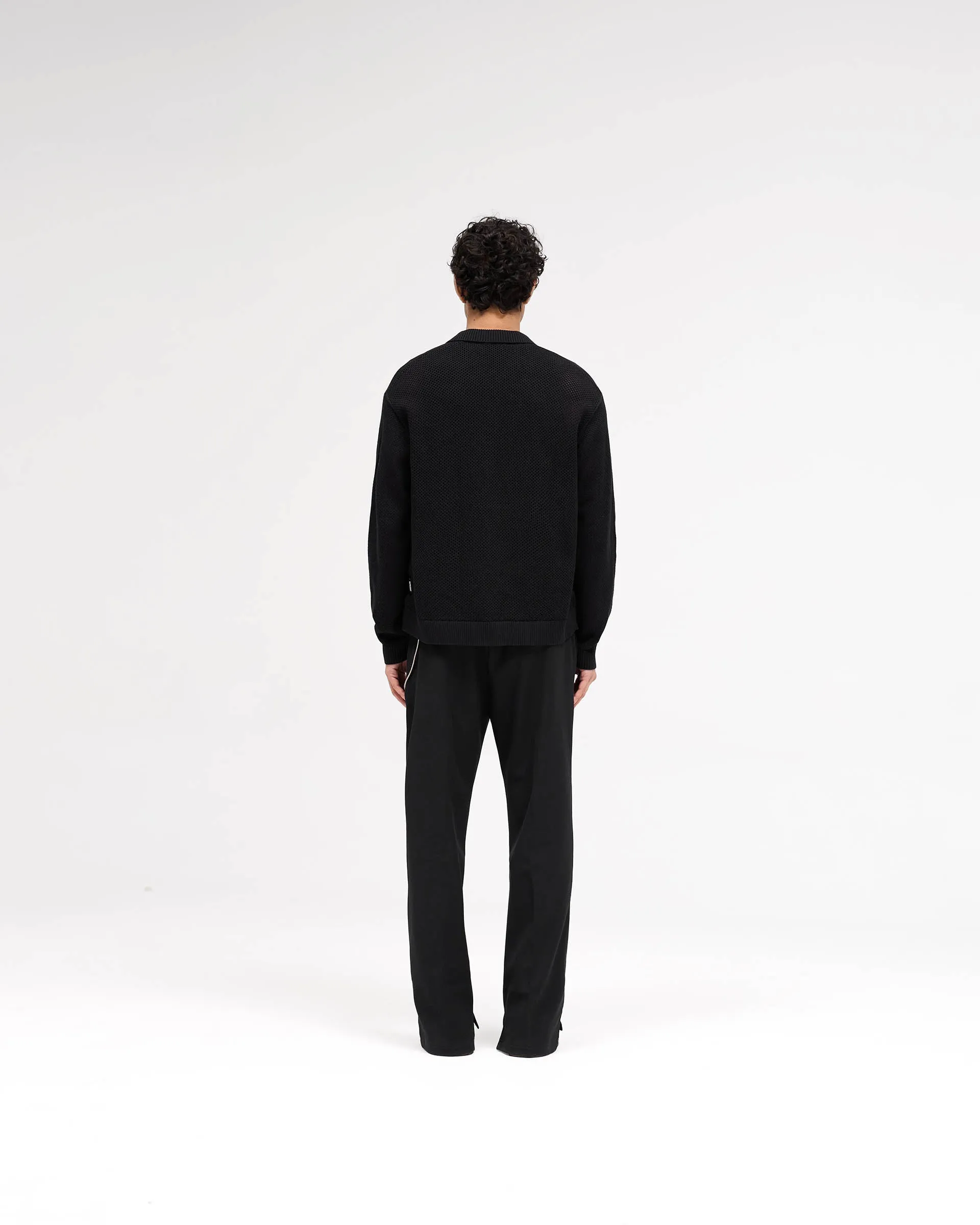Long Sleeve Mesh Knit Shirt - Jet Black