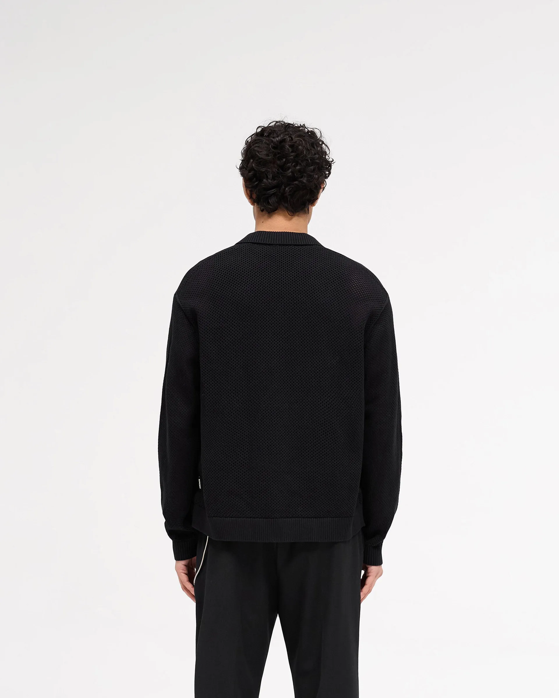 Long Sleeve Mesh Knit Shirt - Jet Black