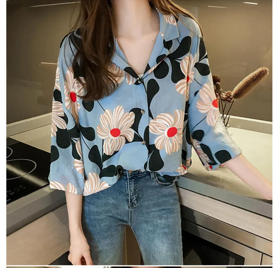 Loose Flowers Pattern Blouse Shirt