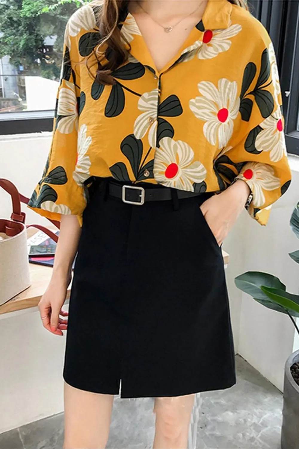 Loose Flowers Pattern Blouse Shirt