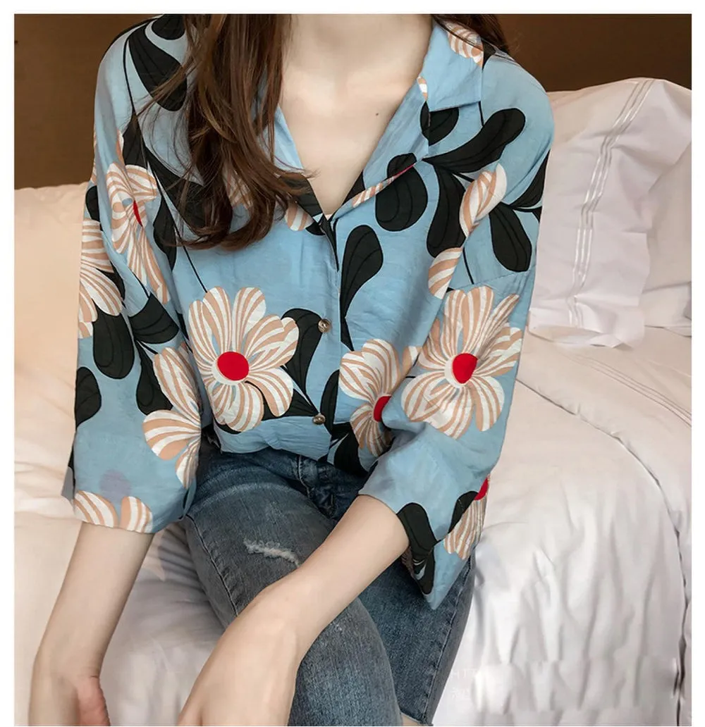 Loose Flowers Pattern Blouse Shirt