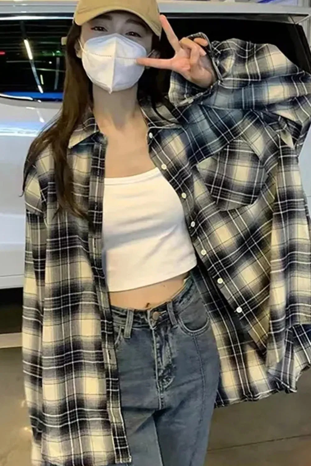 Loose Oversize Plaid Blouse Shirt