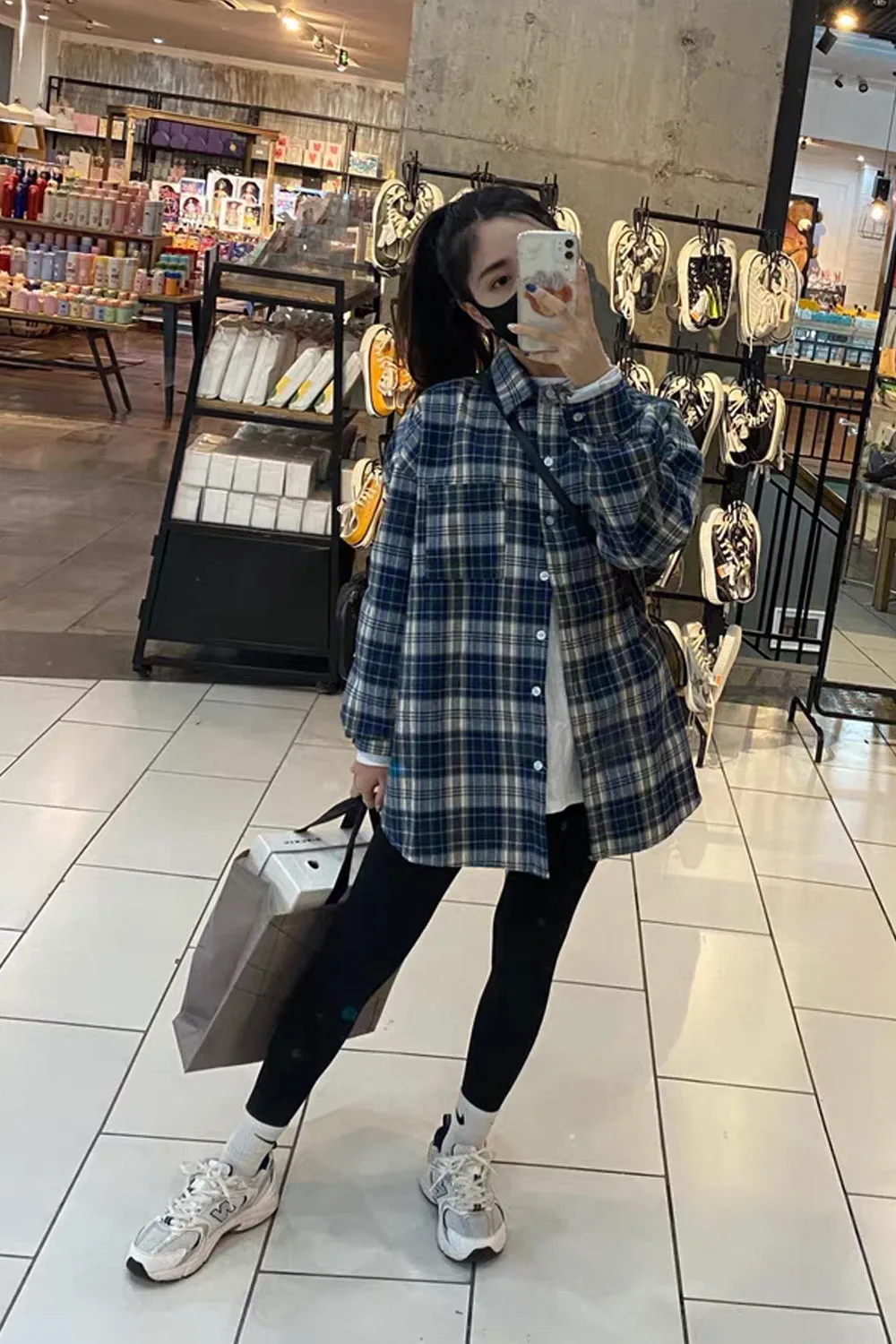 Loose Oversized Plaid Casual Blouse Shirt